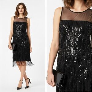 NWT David Meister Fringe Seauins Dresses Black Size ２ Y2K